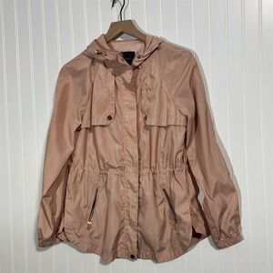 Cavalini Blush Pink Hooded Windbreaker Jacket M Lightweight  Raincoat Drawstring